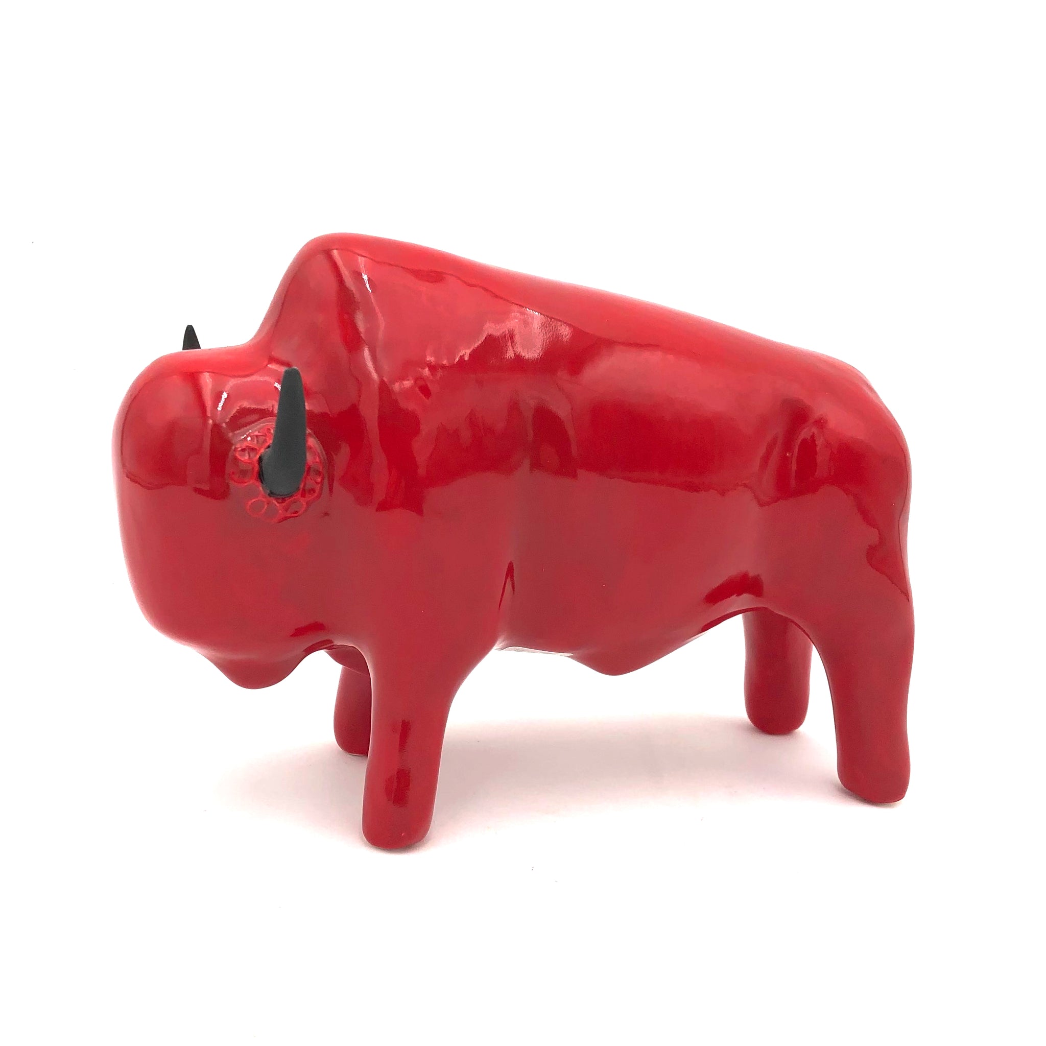 Brian Horsch - Half Size Bison Sculpture - Smooth Shiny Red (Forward Facing)