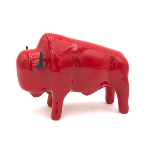 Brian Horsch - Half Size Bison Sculpture - Smooth Shiny Red (Forward Facing)