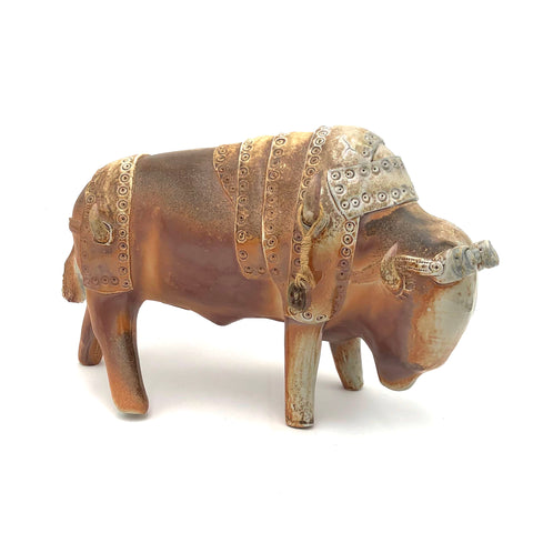Brian Horsch - Wood-Fired Ceramic Bison Sculpture - Extra Large Smooth (Steampunk Adorned)