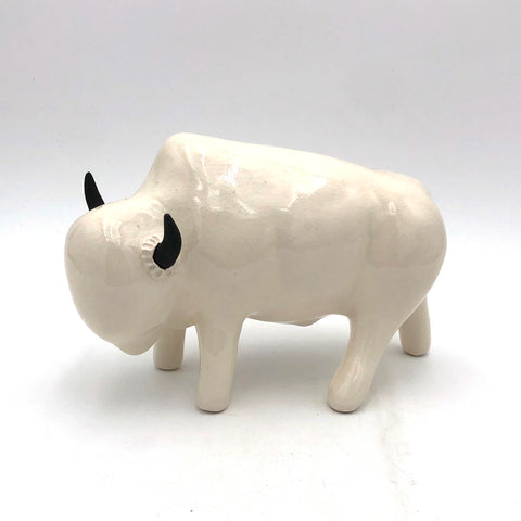Brian Horsch - Half Size Bison Sculpture - Smooth Shiny White (Left Facing)