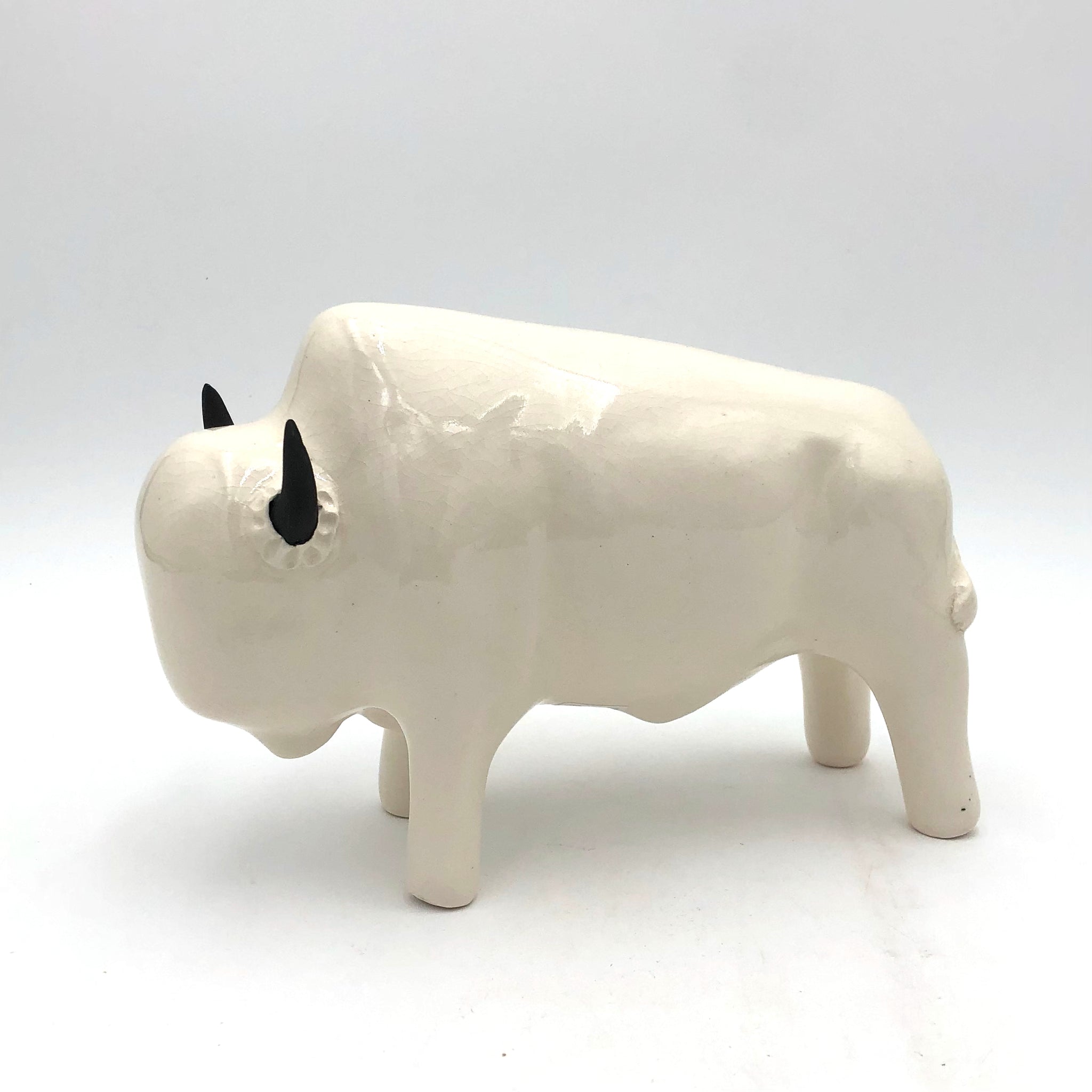 Brian Horsch - Half Size Bison Sculpture - Smooth Shiny White (Forward Facing)