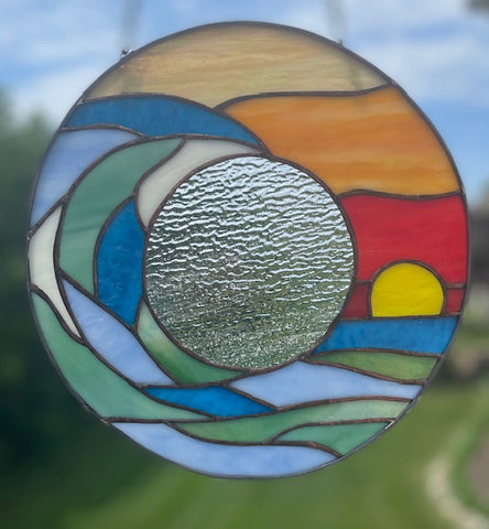 Greenhaw - Stained Glass Wall Hanging - Sun, Wave, Sky - 'Happiness Comes in Waves'