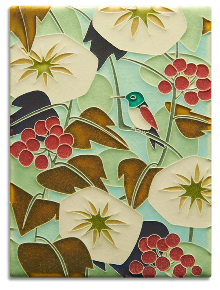 Motawi Tileworks - 6"x 8" Tile - 'Hummingbird' (Cream) #6817