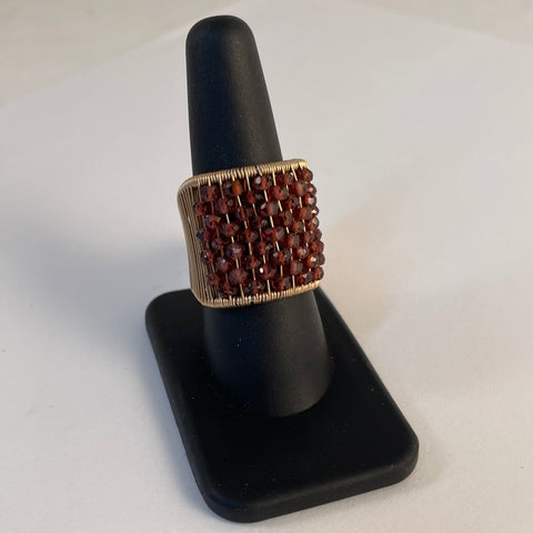 Acton - Ring - Gold Wire with Faceted Garnet Bead