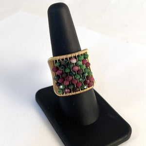 Acton - Ring - Plaited Gold Wire with Ruby