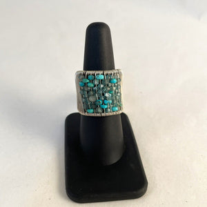 Acton - Ring -Braided Silver Wire with Aquamarine & Apatite Rondels