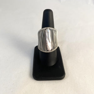 Acton - Ring - Wave - Silver Wire with White Pencil Pearl