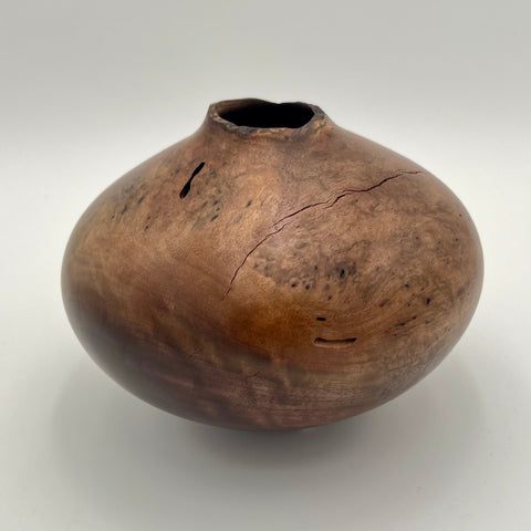 Meyer Wood Studio - Carved Wooden Urn - Hollow Form with Live Edge (Walnut Burl) #5-24