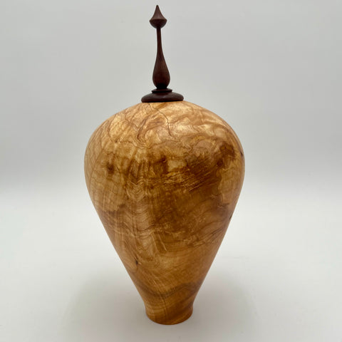 Meyer Wood Studio - Carved Wooden Urn - Hollow Form with Walnut Finial Cap (Ash Burl) #7-24