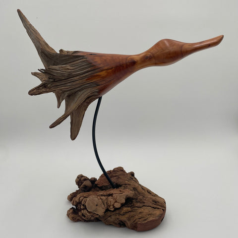 Rarebirds - Wooden Sculpture - 17"x 16" Flying Duck with Base