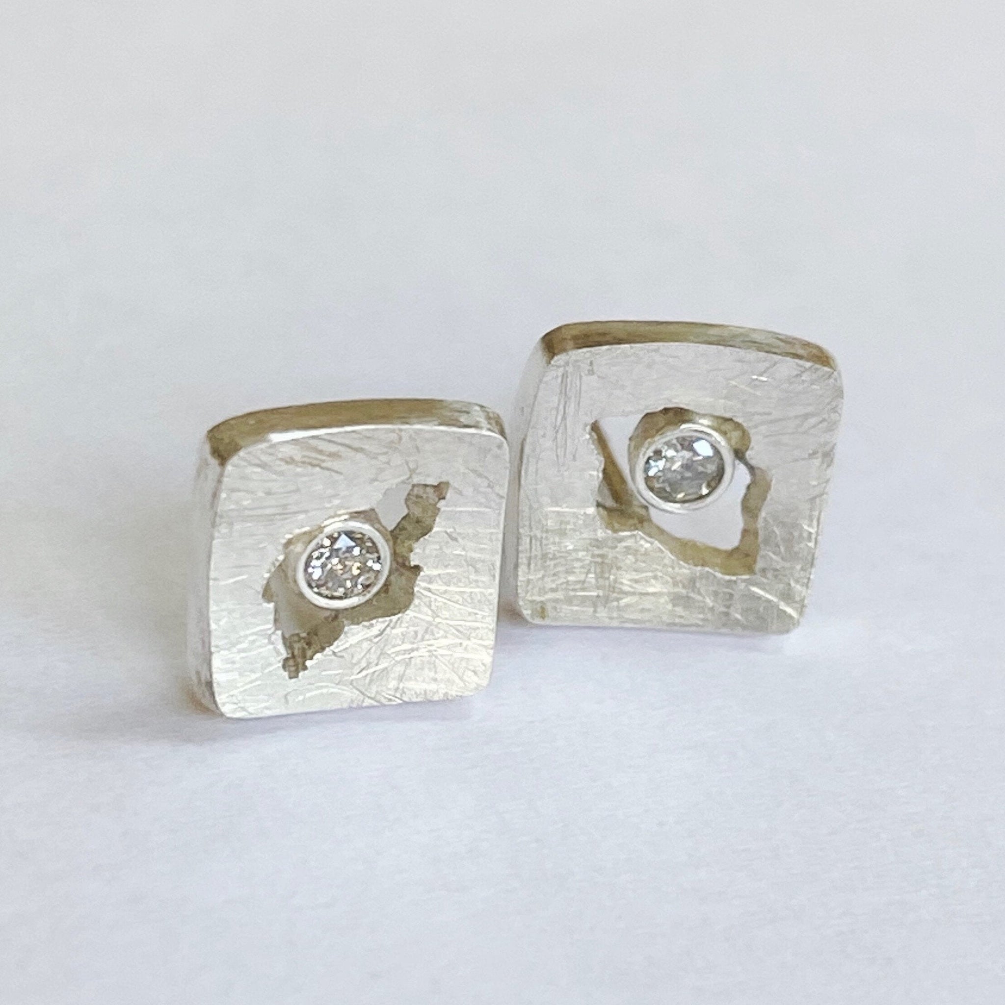 Jennifer Lippman Bruno Design - Earrings - Cutting Edge Square Studs #ESSD-030