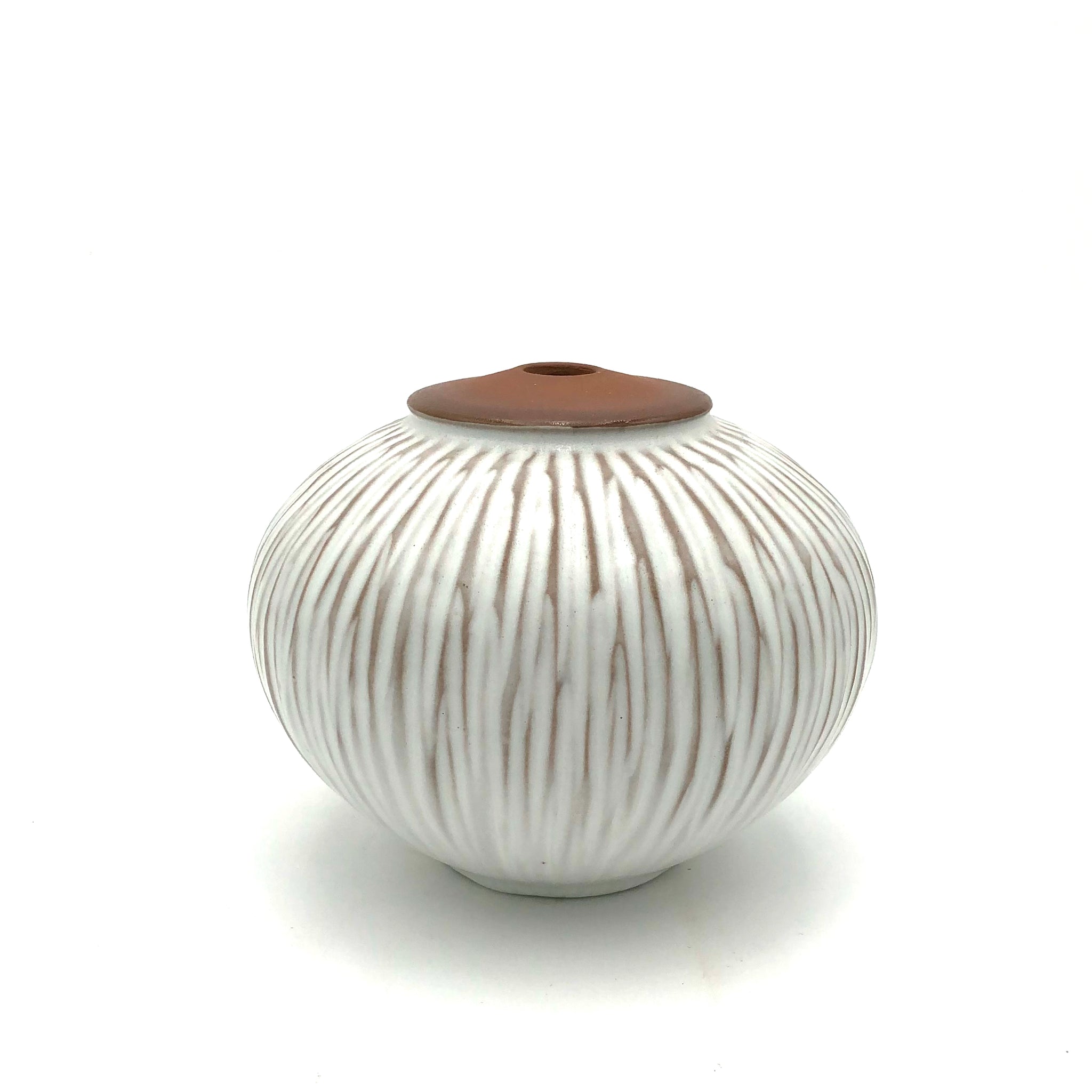 Danny Meisinger - Medium Globe Vase with Unfinished Spout Cap (Striated White Glaze)