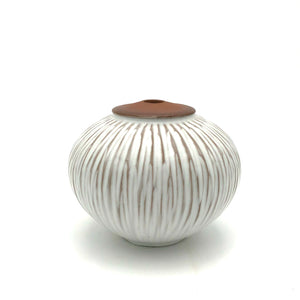 Danny Meisinger - Medium Globe Vase with Unfinished Spout Cap (Striated White Glaze)