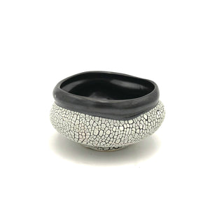 Danny Meisinger - Freeform Tea Bowl without Handle (Black & White Crawl Glaze)