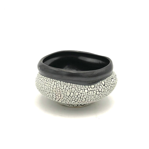 Danny Meisinger - Freeform Tea Bowl without Handle (Black & White Crawl Glaze)