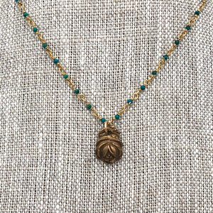 Angel Mercer - Necklace - Gemstone Beaded Chain (Chrysoprase Beads with Bronze Rose Pendant)