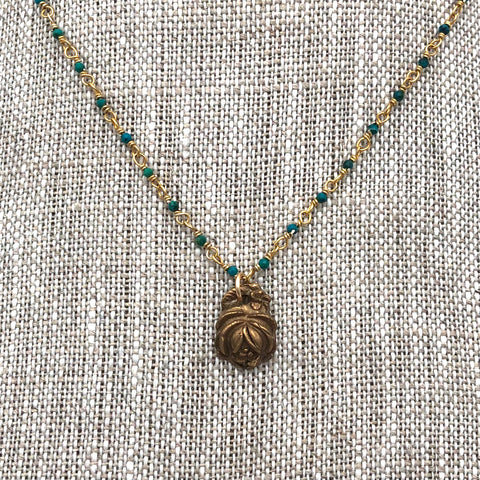 Angel Mercer - Necklace - Gemstone Beaded Chain (Chrysoprase Beads with Bronze Rose Pendant)
