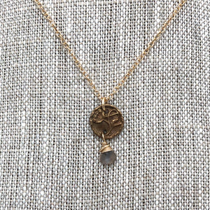 Angel Mercer - Necklace - Delicate Gold Chain (Vintage Button Pendant with Moonstone Gemstone)