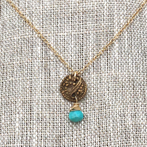 Angel Mercer - Necklace - Delicate Gold Chain (Vintage Button Pendant with Turquoise Gemstone)