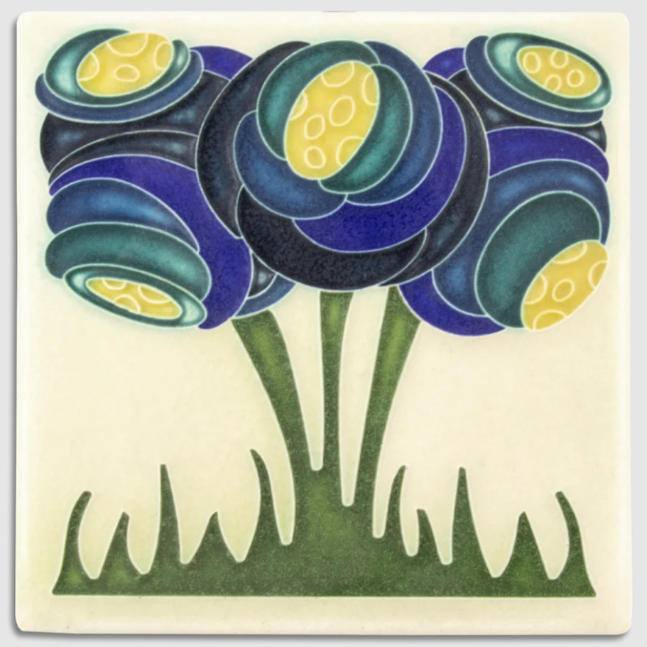 Motawi Tileworks - Tile 6"x6" - Zoom Blooms (Blue)