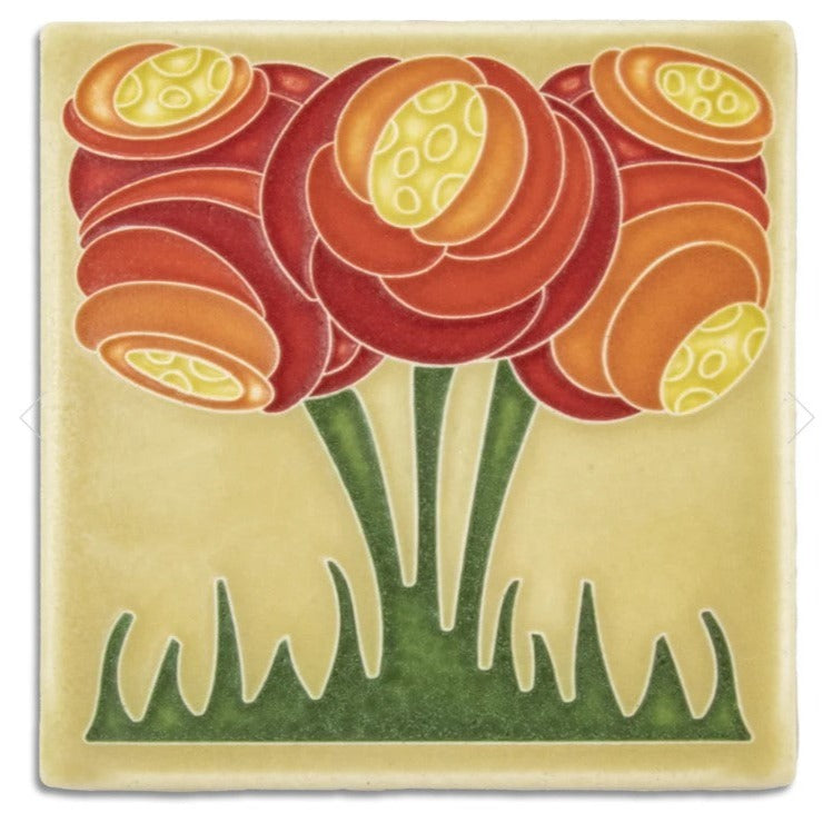 Motawi Tileworks - Tile 6"x6" - Zoom Blooms (Orange)
