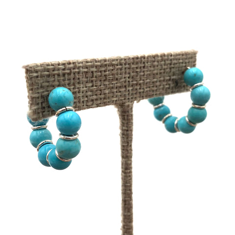 Old Blood - Earrings - Tobiko Stone Hoops (Silver, Turquoise) #TBK E2 SS/TURQ