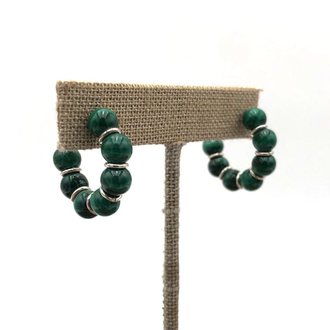Old Blood - Earrings - Tobiko Stone Hoops (Silver, Malachite) #TBK E2 SS/MALA