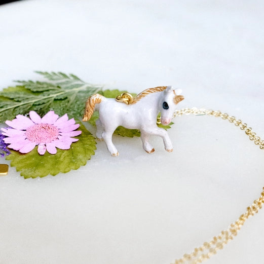 Peter + June - Necklace - Hand-Painted Porcelain Pendant (Unicorn)