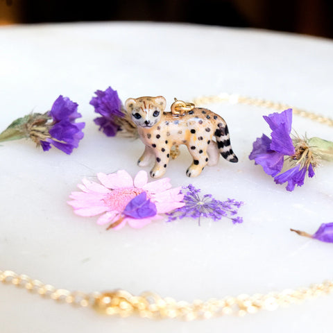 Peter + June - Necklace - Hand-Painted Porcelain Pendant (Cheetah)