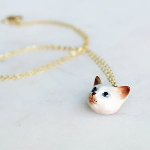 Peter + June - Necklace - Hand-Painted Porcelain Pendant ('George' Kitty Head)