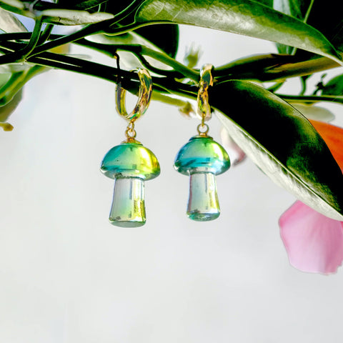 Peter + June - Earrings - Glass 'Shroom Boom' Hoops (18K Gold-Plated)
