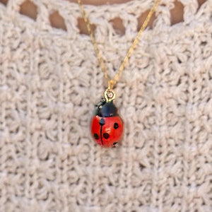Peter + June - Necklace - Hand-Painted Porcelain Pendant (Ladybug)