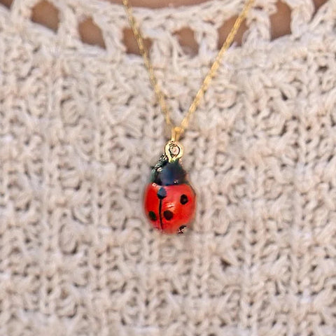 Peter + June - Necklace - Hand-Painted Porcelain Pendant (Ladybug)