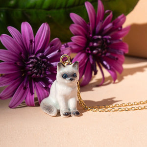 Peter + June - Necklace - Hand-Painted Porcelain Pendant ('Otis' Sitting Grey Persian Cat)