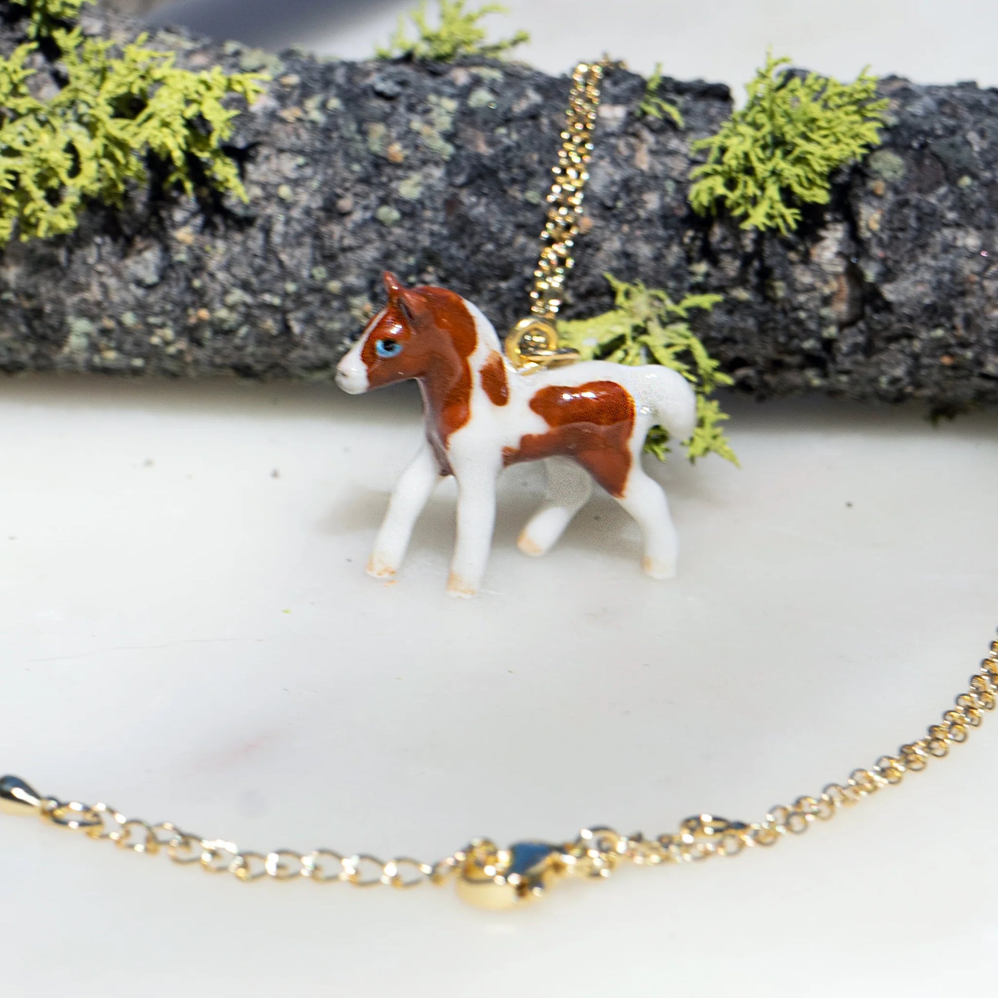 Peter + June - Necklace - Hand-Painted Porcelain Pendant ('Yay or Neigh' Horse)