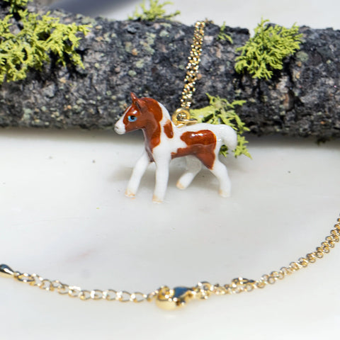 Peter + June - Necklace - Hand-Painted Porcelain Pendant ('Yay or Neigh' Horse)