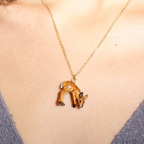 Peter + June - Necklace - Hand-Painted Porcelain Pendant ('Oh Deer' Fawn)