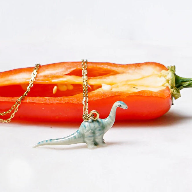 Peter + June - Necklace - Hand-Painted Porcelain Pendant ('Prehistoric' Dinosaur)