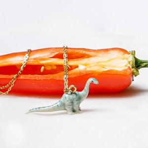 Peter + June - Necklace - Hand-Painted Porcelain Pendant ('Prehistoric' Dinosaur)
