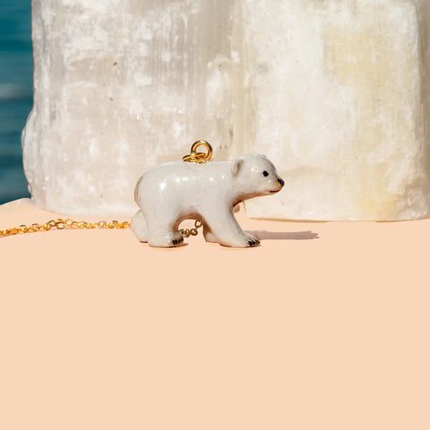 Peter + June - Necklace - Hand-Painted Porcelain Pendant (Polar Bear)