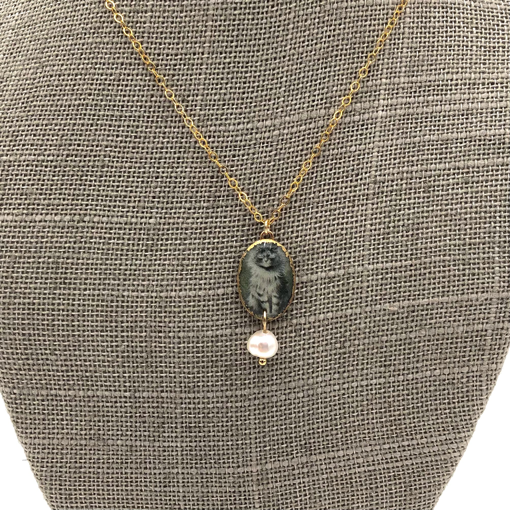 Folkloric Jewelry - Necklace - Pixie (Cats, Gold Fill, Pearl)