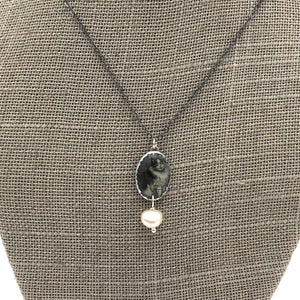 Folkloric Jewelry - Necklace - Pixie (Cats, Oxidized Sterling Silver, Pearl)