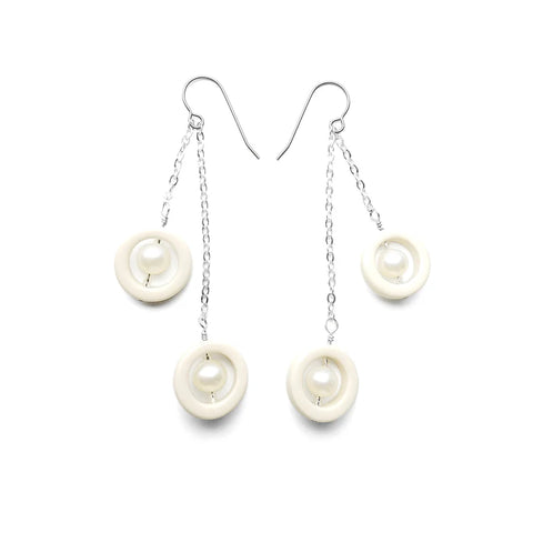 Manda Wylde Designs - Earrings - Porcelain and Pearls Double Drop