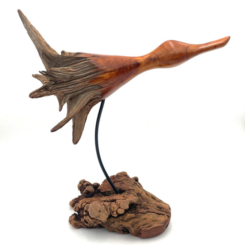 Rarebirds - Wooden Sculpture - 17"x 16" Flying Duck with Base