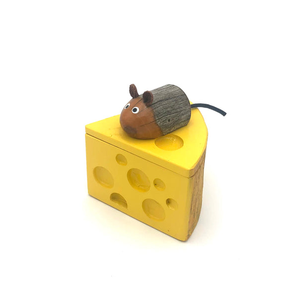 Rarebirds - Wooden Sculpture - Mouse on Cheese Box