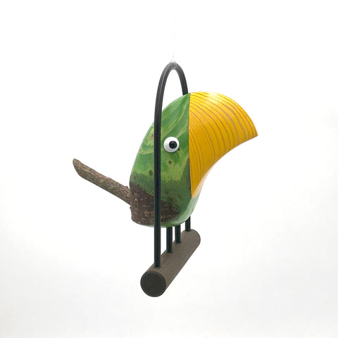 Rarebirds - Wooden Sculpture - Large Parrot on Swing