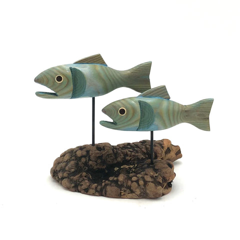 Rarebirds - Wooden Sculpture - Pair of 4" Fish on Base
