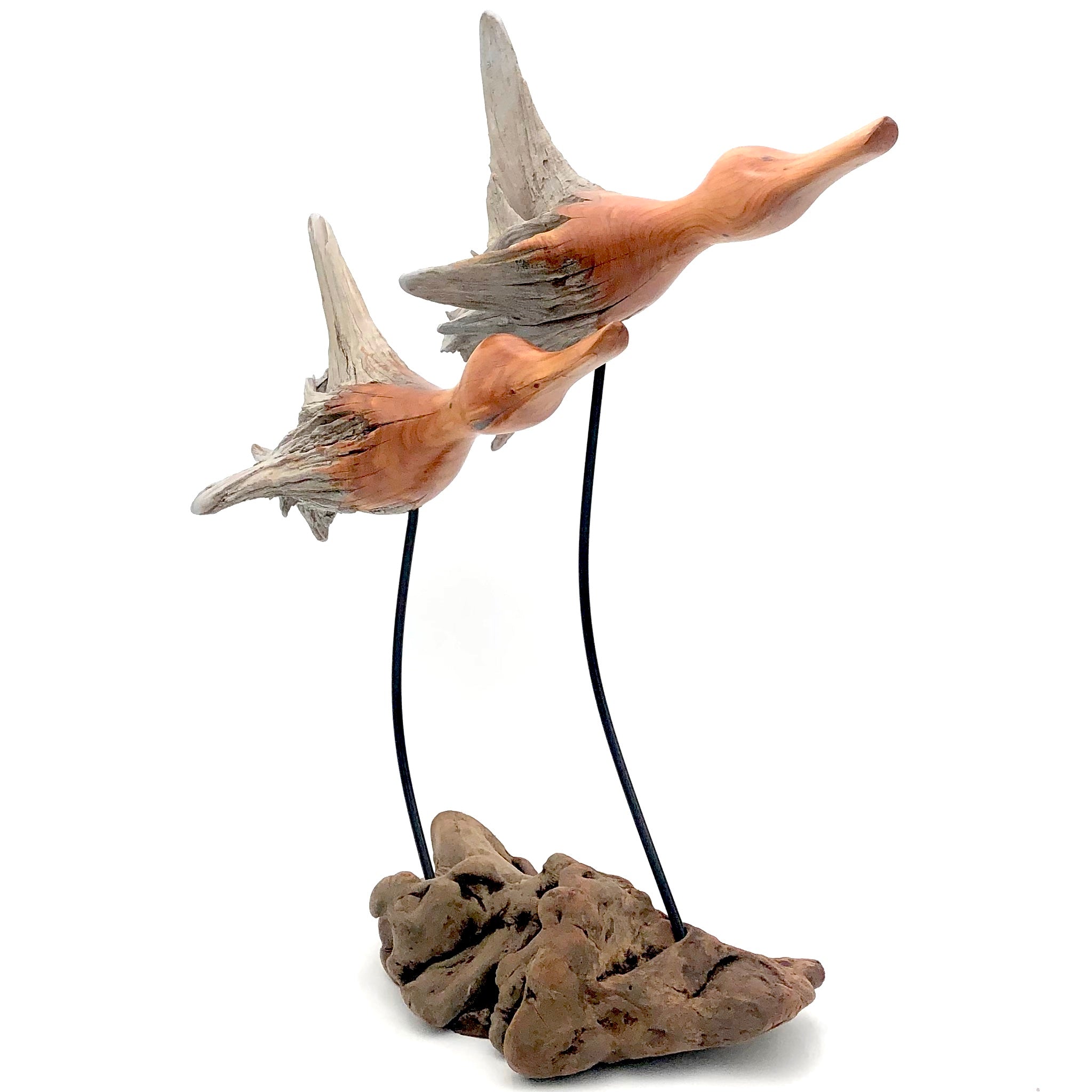 Rarebirds - Wooden Sculpture - Pair of 15" Flying Ducks