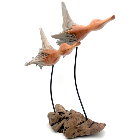 Rarebirds - Wooden Sculpture - Pair of 15" Flying Ducks