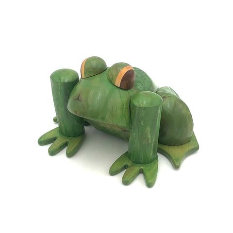 Rarebirds - Wooden Sculpture - 9.5"x 8.5" Green Frog